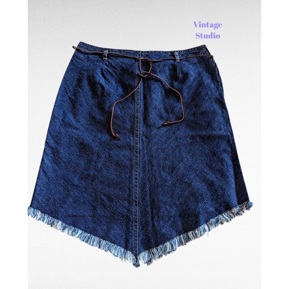 Vintage Studio Mini Skirt Y2K Boho Western Tie Waist Frayed Hem  Sz 8P